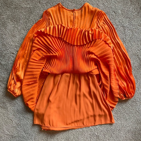 Snazzy Pleated Orange Asymmetrical A.L.C dress. - Picture 8 of 13